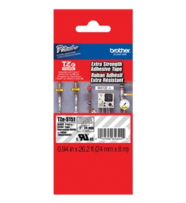 Brother TZeS151 Extra Strength Tape, Laminated Black on Clear, 24mm