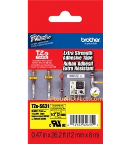 Brother TZeS631 1/2 Inch Black on Yellow Extra Strength Tape