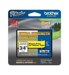 Brother TZeS641 Industrial Strength Laminated Label, 18mm, Black on Yellow