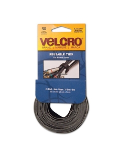 Velcro Reusable Self-Gripping Ties, 0.5 Inches x 8 Inches, Black/Gray, 50 Ties per Pack (90924)
