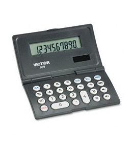 Victor 909 Folding Calculator - 10 Character(s) - LCD - Solar, Battery Powered - Black, White