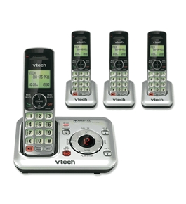 VTech CS6429-4 DECT 6.0 Cordless Phone, Silver/Black, 4 Handsets
