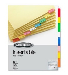 Wilson Jones Insertable Binder Tab Dividers, 8 Tab Multicolor (W54311A)