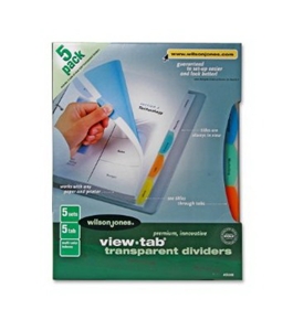 Wilson Jones View-Tab Transparent Dividers, 5-Tab, 8.5 x 11 Inch Sheet Size, Square Multicolor Tabs, 5-Pack (5 sets of 5-Tab Dividers) (W55565)