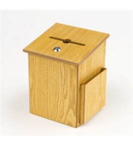 Wood Suggestion Box, Ballot Box with Side Pocket, Locking Hinged Lid and Pen, for Wall or Counter - Mediun Oak (Ballots Not Included)