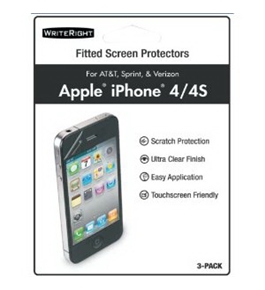 WriteRight 9224401 iPhone 4/4S Fitted Screen Protectors - 3 Pack - Retail Packaging - Clear