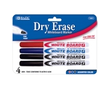 BAZIC Asst. Color Fine Tip Dry-Erase Marker (4/Pack)