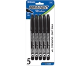 BAZIC Black Fine Tip Permanent Markers with Pocket Clip (5/Pack)