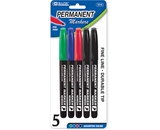 BAZIC Asst. Color Fine Tip Permanent Markers with Pocket Clip (5/Pack)