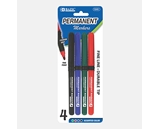 BAZIC Asst. Color Fine Tip Permanent Markers with Cushion Grip (4/Pack)