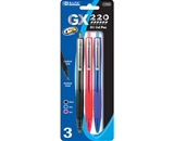 BAZIC GX-220 Asst. Color Retractable Oil-Gel Ink Pen with Cushion Grip & Metal Clip (3/Pack)