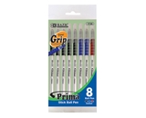 BAZIC Prima Assorted Color Stick Pen with Cushion Grip (8/Pack)