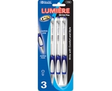 BAZIC Lumiere Blue Retractable Oil Gel Ink Pen with Grip (3/Pack)