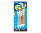 BAZIC Chic Mini Retractable Pen with Detachable Key String (4/Pack)