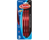 BAZIC Optima Red Retractable Gel Ink Pen with Grip (3/Pack)