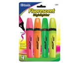 BAZIC Fluorescent Highlighters with Pocket Clip (4/Pack)