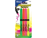 BAZIC Pen Style Fluorescent Highlighters with Cushion Grip (4/Pack)
