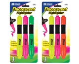 BAZIC Desk Style Fluorescent Highlighters with Cushion Grip (3/Pack)