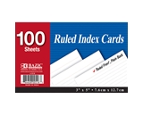 BAZIC 100 Ct. 3 X 5 Ruled White Index Card