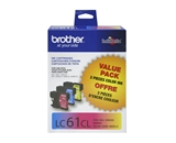 Brother 3-Pack Ink Cartridge, 500 Page-Yield, Cyan Magenta Yellow - LC61CL