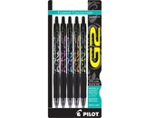 Pilot G2 Fashion Collection Gel Roller Pens, Fine Point, Black Ink, Silver, Pink, Blue, Orange, Green Design Barrels, 5-Pack (31373)