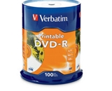 Verbatim DVD-R 4.7GB 16X White Inkjet Printable - 100pk Spindle, Pack of 100, Minimum Qty. 4 - 95153
