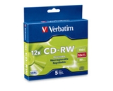 Verbatim CD-RW 700MB 4X-12X High Speed with Branded Surface - 5pk Slim Case,Minimum Qty. 10 - 95157