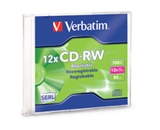 Verbatim CD-RW 700MB 4X-12X High Speed with Branded Surface - 1pk Slim Case,Minimum Qty. 20 - 95161