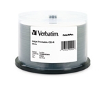 Verbatim CD-R 700MB 52X White Inkjet Printable, Hub Printable - 25pk Branded Spindle,Minimum Qty. 6 - 95189