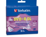 Verbatim DVD+R DL 8.5GB 8X with Branded Surface - 5pk Jewel Case Box,Minimum Qty. 8 - 95311
