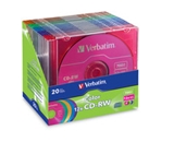 Verbatim CD-RW 700MB 4X-12X DataLifePlus with Color Branded Surface and Matching Case - 20pk Slim Case, Assorted,Minimum Qty. 6 - 96685