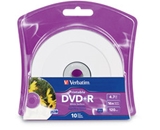 Verbatim DVD+R 4.7GB 16X White Inkjet Printable with Branded Hub - 10pk Blister,Minimum Qty. 6 - 96940