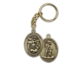 Antique Gold St. Michael the Archangel Keychain. Patron Saint of Police Officers & EMT-s & Protection