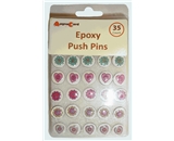 Magna Card Epoxy Push Pins, Contemporary Heart and Flower Design, Light Blue/Yellow/Pink/Purple, 2 packs of 35 (42405)
