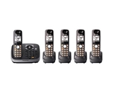 Panasonic KX-TG6545B DECT 6.0 PLUS Expandable Digital Cordless Phone with Answering System, Black, 5 Handsets