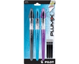 Pilot Plumix Refillable Fountain Pens, Assorted Color Barrels, Blue Ink, Medium Point, 3-Pack with 3 Ink Cartridges (90054)