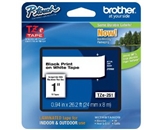 Brother TZe251 Laminated Tape, Black on White, 1 Inch