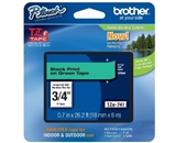 Brother TZe741 Laminated Tape Black on Green, 18mm