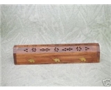 Wooden Coffin Incense Burner - Elephant Inlays - Storage Compartment